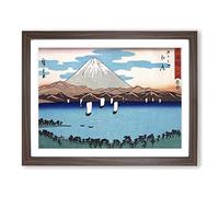 Sailing Past Mount Fuji By Utagawa Hiroshige Asian Japanese Framed Wall Art Print, Ready to Hang Picture for Living Room Bedroom Home Office Décor, Walnut A4 (34 x 25 cm)