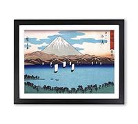 Sailing Past Mount Fuji By Utagawa Hiroshige Asian Japanese Framed Wall Art Print, Ready to Hang Picture for Living Room Bedroom Home Office Décor, Black A4 (34 x 25 cm)