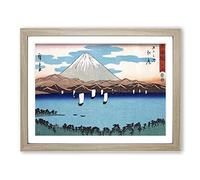 Sailing Past Mount Fuji By Utagawa Hiroshige Asian Japanese Framed Wall Art Print, Ready to Hang Picture for Living Room Bedroom Home Office Décor, Oak A4 (34 x 25 cm)