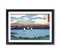 Sailing Past Mount Fuji by Utagawa Hiroshige Framed Print | A2 Black Framed Wall Art | Ready to Hang | Asian Landscape Picture | Living Room Bedroom Lounge Office