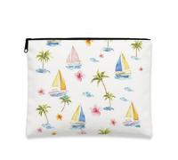 Sailing Pattern Makeup Pouch, Tropical Watercolor Cosmetic Bag for Women, Portable Zip Storage for Travel, Beach Day Essentials Organizer, White, 7x9 Inch, Sailboats