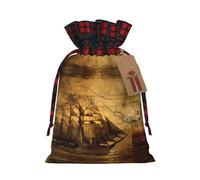 Sailing Pirate Theme SColorblock linen drawstring gift bags Christmas drawstring gift bags perfect for Christmas party decorations