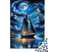 Sailing Ship 1000 Piece Jigsaw Puzzle for Adults Paper Moonlit Night Sky Family Relaxation Home Decor Gift 70x50cm/1000pcs