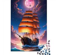 Sailing Ship 1000 Piece Jigsaw Puzzle Paper for Adults Moonlit Night Puzzle Game for Family Relaxing Home Decor 70x50cm/1000pcs
