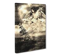 Sailing Ship And Angel Over The Ocean Canvas Print | Gallery Wrapped 30mm Frame Wall Art | 24x16 inches | Ready to Hang | Coastal Seascape Picture | Living Room Bedroom Lounge Office