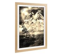 Sailing Ship and Angel Over The Ocean Framed Wall Art Print A2 Oak