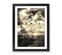 Sailing Ship And Angel Over The Ocean Modern Framed Print | A2 Black Framed Wall Art | Ready to Hang | Modern Vehicle Picture | Living Room Bedroom Lounge Office