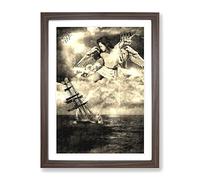 Sailing Ship And Angel Over The Ocean Modern Framed Print | A3 Walnut Framed Wall Art | Ready to Hang | Modern Vehicle Picture | Living Room Bedroom Lounge Office
