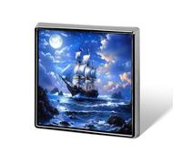 Sailing Ship And Moon Button Pins Square Badge Personalized Button Brooch Lapel Pins for Women Men Gifts