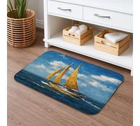 Sailing Ship Art Quick Dry Bath Mat, Impressionist Nautical Ocean Scene Absorbent Non Slip Shower Mat, Summer Memory Foam Washable Bath Rugs for Bathroom Toilet Restroom Decorative 20x32 Inch
