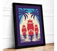 Sailing Ship at Anchor Art Deco Framed Wall Art Print A1 (84.1×59.4cm) Black, Wall Decor for Living Room, Bedroom, Office & Home, Ready to Hang, Art Gift