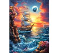 Sailing Ship at Moonlight 500 Pieces Premium Jigsaw Puzzle Adult Jigsaws Educational Challenge Mental Exercise Wall Art Winter Thick Cardboard 500 PCS