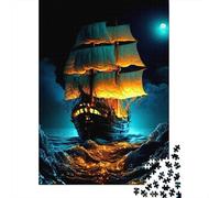 Sailing Ship at Night 1000 Piece Jigsaw Puzzle for Adults Paper Moonlit Ocean Puzzle Game Focus Home Decor 38x26cm/1000pcs