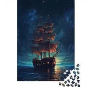 Sailing Ship at Night 1000 Piece Jigsaw Puzzle Paper For Adults Night Ocean Scene Puzzle Game for Family Relaxation Home Decor Gift 52x38cm/1000pcs