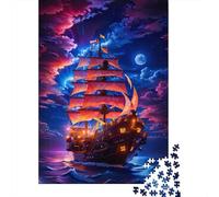 Sailing Ship at Night 1000 Piece Jigsaw Puzzle Paper for Adults Ocean Sunset View Puzzle Game for Family Stress Relief Home Decor Gift 70x50cm/1000pcs