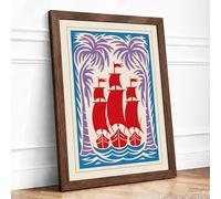 Sailing Ship at Sea Art Deco Framed Wall Art Print A3 (42×29.7cm) Walnut, Wall Decor for Living Room, Bedroom, Office & Home, Ready to Hang, Art Gift