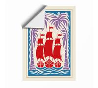 Sailing Ship at Sea Art Deco Unframed Wall Art Print A2 (59.4×42cm), Wall Decor for Living Room, Bedroom, Office & Home, Art Gift