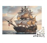 Sailing Ship at Sunset 1000 Pc Thick Cardboard Jigsaw Puzzle for Teens 12-18, Logic Skill Puzzle, Holiday Party Activity, Thoughtful for Youngsters 52x38cm/1000pcs
