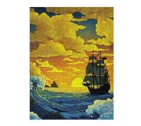 Sailing Ship at Sunset Vivid Wooden Jigsaw Puzzle for Adults, 500 PCS