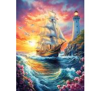 Sailing Ship by A Coastal Lighthouse 300 Piece Jigsaw Puzzle for Adults Wildlife Pet Sick Day Activity Gentle Distraction No Dust Pieces Great Gift for Get Well Soon 300 PCS