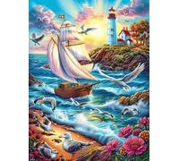 Sailing Ship by A Lighthouse 300 Piece Jigsaw Puzzle for Adults Teens Science Fiction Magical Dream Jigsaw After Work Leisure Brainteasing Puzzle for Colleagues Stress Buster 300 PCS