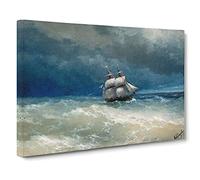 Sailing Ship By Ivan Aivazovsky Canvas Print | Gallery Wrapped 30mm Frame Wall Art | 30x20 inches | Ready to Hang | Coastal Seascape Picture | Living Room Bedroom Lounge Office