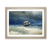 Sailing Ship By Ivan Aivazovsky Classic Painting Framed Print | A4 Oak Framed Wall Art | Ready to Hang | Classic Vehicle Picture | Living Room Bedroom Lounge Office