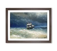 Sailing Ship By Ivan Aivazovsky Classic Painting Framed Wall Art Print, Ready to Hang Picture for Living Room Bedroom Home Office Décor, Walnut A4 (34 x 25 cm)