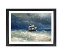 Sailing Ship By Ivan Aivazovsky Classic Painting Framed Wall Art Print, Ready to Hang Picture for Living Room Bedroom Home Office Décor, Black A4 (34 x 25 cm)