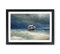 Sailing Ship by Ivan Aivazovsky Framed Print | A2 Black Framed Wall Art | Ready to Hang | Modern Vehicle Picture | Living Room Bedroom Lounge Office