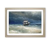 Sailing Ship by Ivan Aivazovsky Framed Print | A2 Oak Framed Wall Art | Ready to Hang | Modern Vehicle Picture | Living Room Bedroom Lounge Office