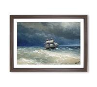 Sailing Ship by Ivan Aivazovsky Framed Print | A2 Walnut Framed Wall Art | Ready to Hang | Modern Vehicle Picture | Living Room Bedroom Lounge Office