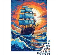 Sailing Ship by Sunset 1000-Piece Jigsaw Puzzle for Adults, 52x38cm/1000pcs, White Cardboard Pieces, Relaxing Indoor Activity And Time at Home