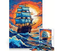 Sailing Ship by Sunset Jigsaw Puzzles 1000 Piece for Teenagers Pure Logic Toy Gentle Relax Clean Cut Fine Art Piece (38x52cm)