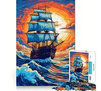Sailing Ship by Sunset Jigsaw Puzzles 1000 Piece for Teenagers Pure Logic Toy Gentle Relax Clean Cut Fine Art Piece (38x52cm)