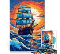 Sailing Ship by Sunset Jigsaw Puzzles 1000 Pieces for Adults Memory Gain Anxiety Relief Design Assembly Artistic Gift (38x26cm)