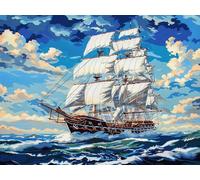 Sailing Ship in Ocean Blue Sky DIY 11CT Stamped Cross Stitch Kits for Beginners Easy Needlepoint Embroidery Counted Cross Stitch Art Craft for Wall Decoration 16x20inch(3)