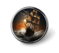 Sailing Ship in Storm Lapel Pin Exquisite Fashion Brooches Personalized Button Badge Novelty Unique Cute Button Pins Round Badge Pin Metal Brooch Pins for Backpack Bags Jacket