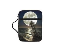 Sailing Ship in Storm Print Bible Cover Case, Carrying Book Case with Durable Handle Bible Protective Church Bag for Men Women