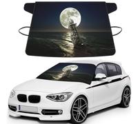 Sailing Ship In Storm Print Car Windshield Sun Shade, Oxford Winter Windshield Cover For Snow Ice Uv Secure For All-Season