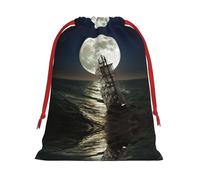 Sailing Ship In Storm Print Plush Gift Bags Reusable Drawstring Gift Wrap Bags,For Holiday Candy Party Supplies