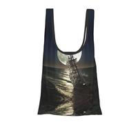 Sailing Ship in Storm Print Reusable, Foldable,Washable Grocery Bags Foldable in A Pouch Eco Tote Shopping Bag,Daily Shopping Loading