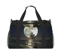 Sailing Ship in Storm Print Womens Sports Bags Travel Bag - Gym Tote Bag with Compartment,Duffel Bags for Men,Ladies Holdall,Carry On Weekend Travel Handbags for Women