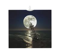 Sailing Ship in Storm Printing Kitchen Drying Mat,Absorbent Non Slip Mat for Countertops for Tables,Fits Dishware Knives Cup