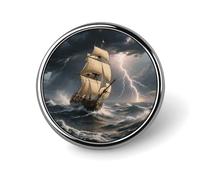 Sailing Ship in Stormy Sea Brooch Pins Lapel Pins for Men Women Badge Button Cover Decorative Jewelry Charms for Hats Bags Backpacks Suits Shirts Scarves Clothing Accessories Banquet Wedding Gift