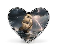 Sailing Ship in Stormy Sea Button Badge Fashion Love Heart Brooch Personalized Exquisite Metal Lapel Pin Button Decoration Heart Lapel Brooch Pin for Clothing Backpack Hat Jackets