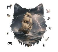 Sailing Ship in Stormy Sea Jigsaw Puzzle 175PCS Wolf Head Design Puzzle Wooden Jigsaw Puzzles for Adults Families