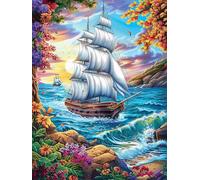 Sailing Ship in Tropical Ocean 300 Piece Complete Jigsaw Puzzle Set Teens Beginners Educational Challenge Puzzle Fans Group Play Anniversary Quality Material 300 PCS