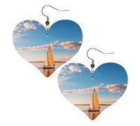 Sailing Ship Leather Earrings for Women Heart Earring Lightweight Dangle Drop Earring Set Jewelry Gift, One Size, No Gemstone