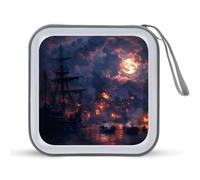 Sailing Ship Moon Burning Village Portable CD Case Holder 48 Capacity Travel DVD Storage Boxs Wallet Bag